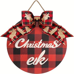 Christmas Wreath Hanging Sign Rustic Burlap Wooden Holiday Decor