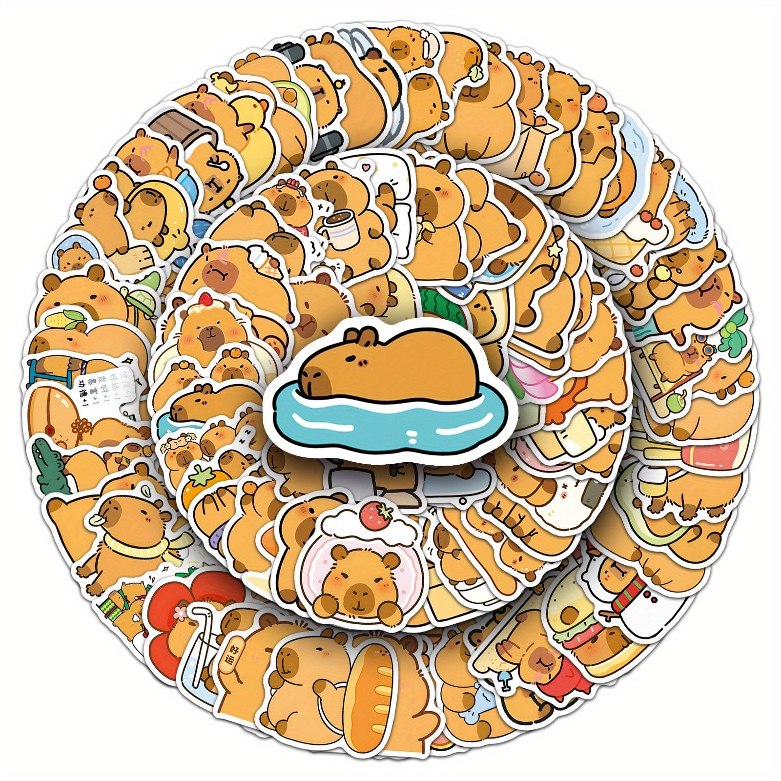 100pcs Capybara Vinyl Stickers for DIY Water Bottles Laptops, Brown, Waterproof