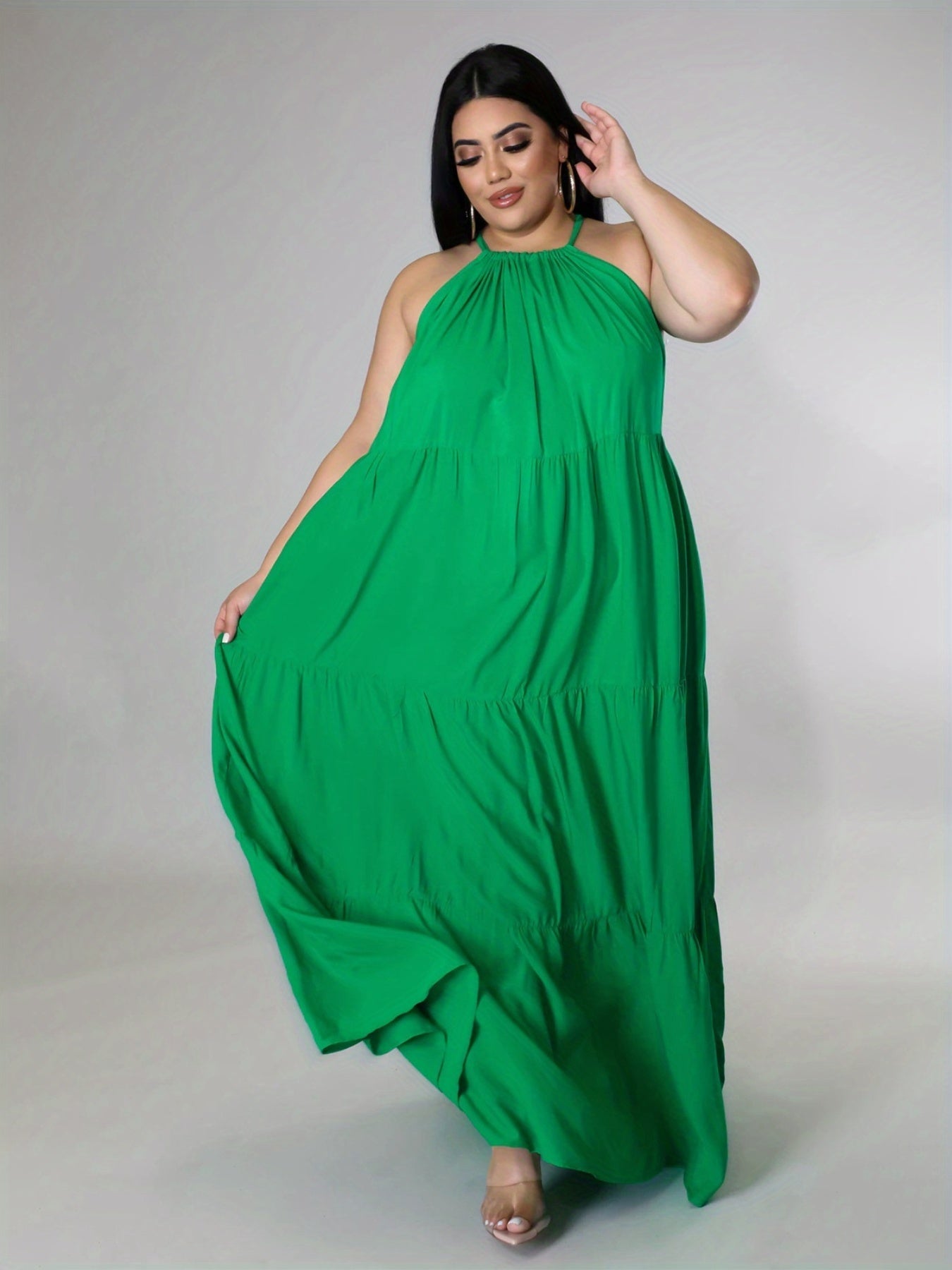  Halter Neck Maxi Smock Dress