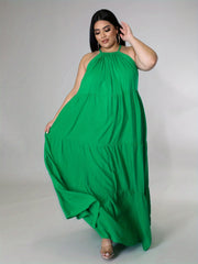  Halter Neck Maxi Smock Dress