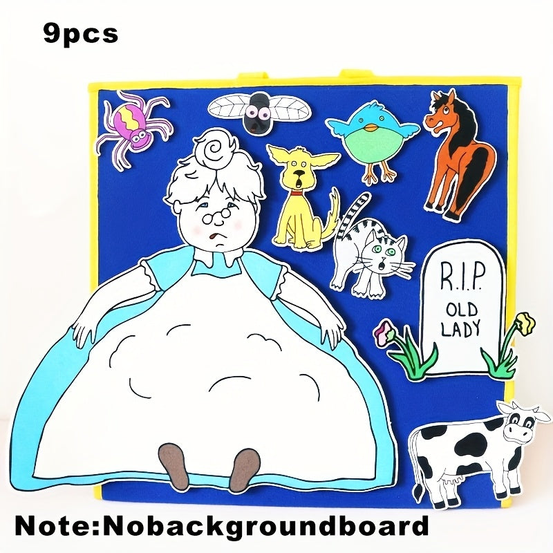 9 Pack Felt Cloth Old Woman Swallowed Fly Classroom Apron Teaching Aids