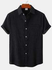 Chinese Style Men's Cotton Linen Shirt Short Sleeve Button