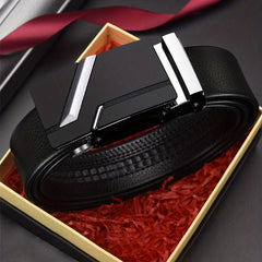 Men's Faux Leather Automatic Buckle Business Belt - 47inch