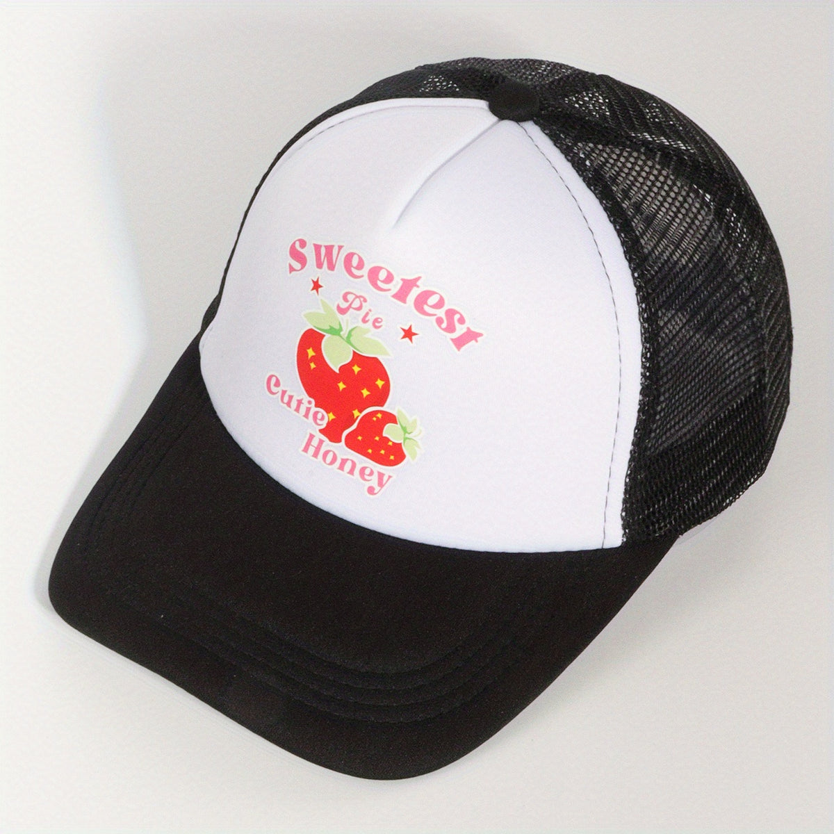 Strawberry Print Trucker Hat Mesh Baseball Cap Adjustable Sunscreen Dad Hats