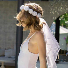 Floral Head Veil for Brides Single Rose Wreath Wedding & Bachelorette Party