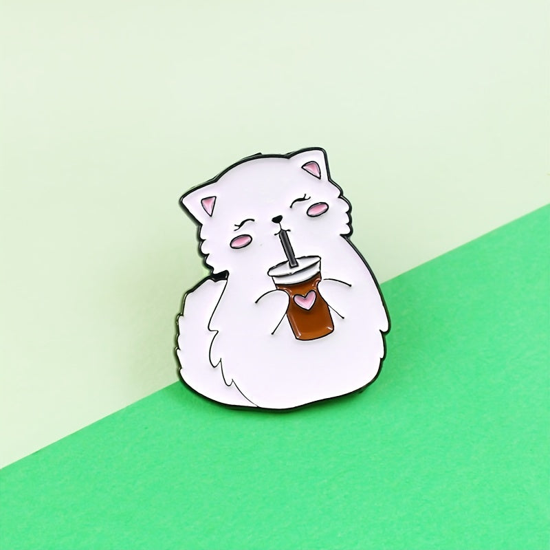 Cat Drinking Love Coffee Brooch Creative Accessory
