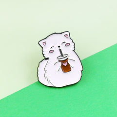 Cat Drinking Love Coffee Brooch Creative Accessory