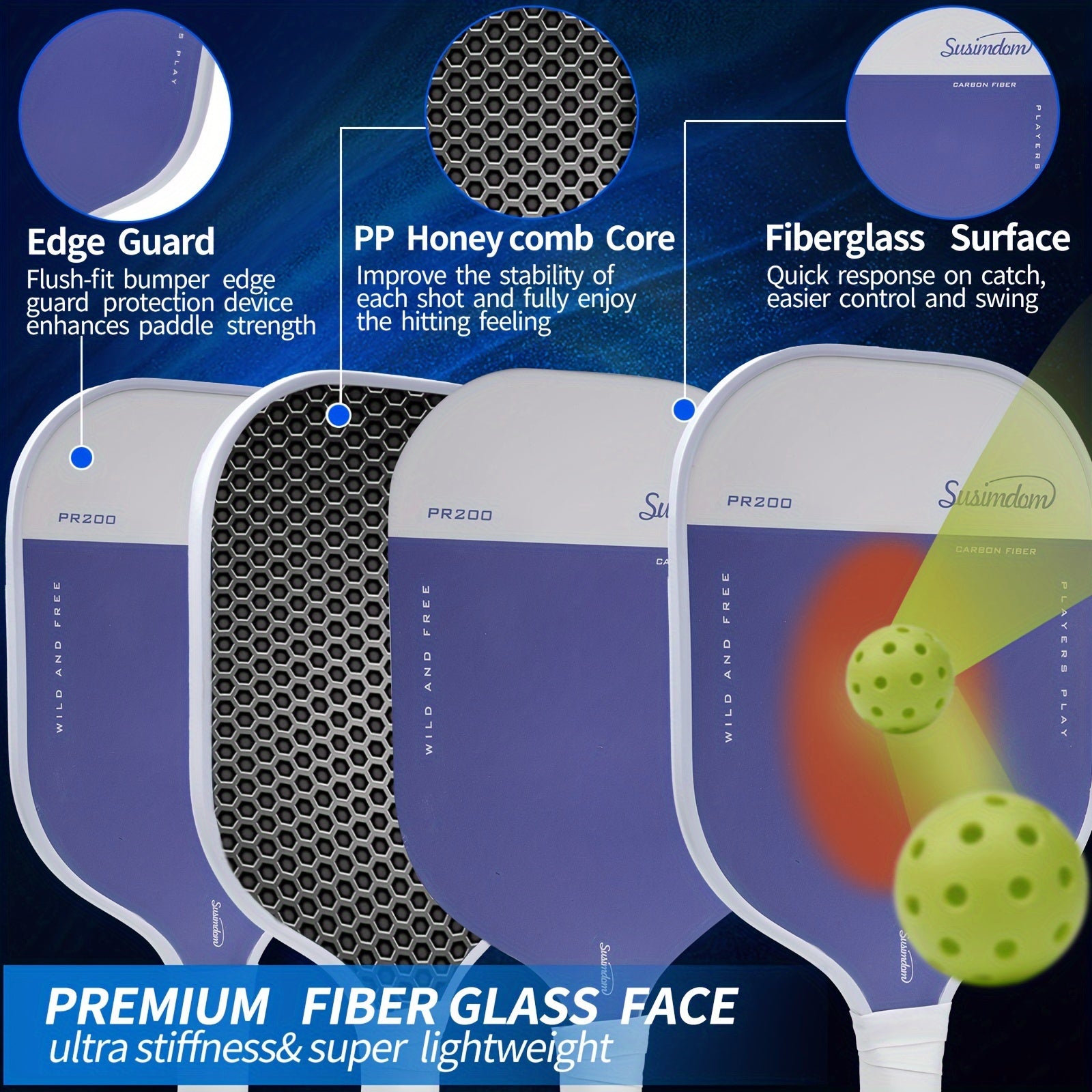 PR200 Pickleball Paddle Set 2 Rackets 4 Balls Bag