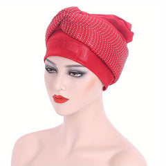 Rhinestone Decor Turban Cap Elastic Head Wrap Chemo Hats