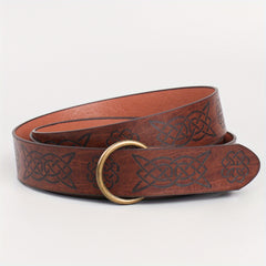 Medieval Knight Cosplay Belt Embossed PU Leather O Ring Viking Renaissance