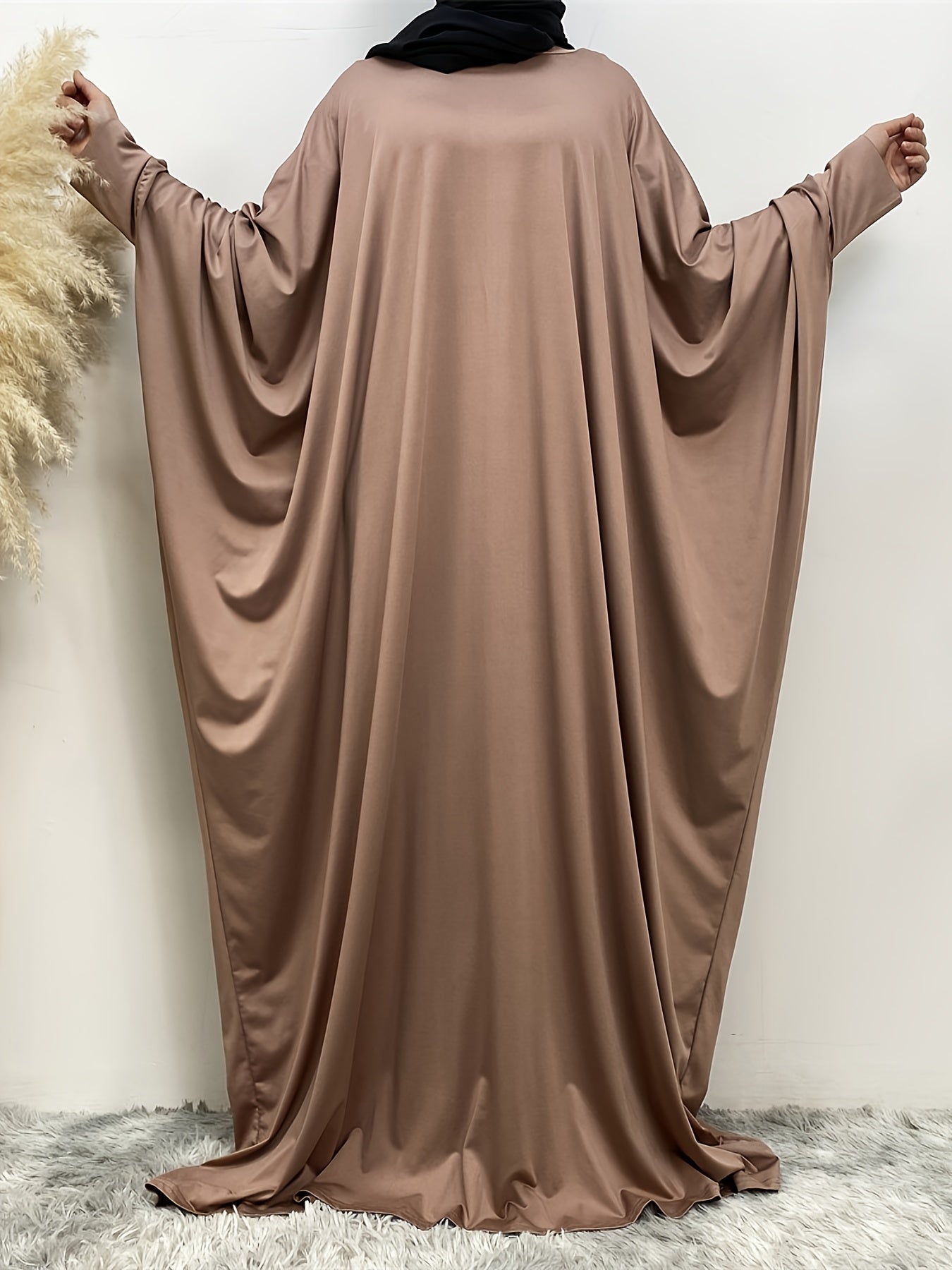  Casual Abaya Dress Women's Plus Solid Long Sleeve Maxi Dress