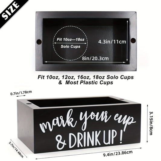 Rustic Wooden Cup Holder with Marker Slot