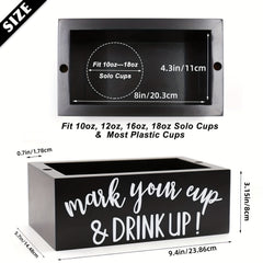 Rustic Wooden Cup Holder with Marker Slot
