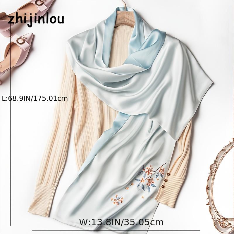 Suzhou Classical Floral Embroidery Solid Silk Scarf Wrap