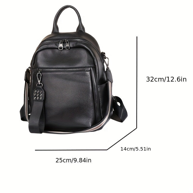Large Capacity Leather Women's Handbag with Adjustable Strap & Zipper Pocket