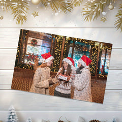 Custom Wooden Photo Puzzle Christmas Scene Santa Hats