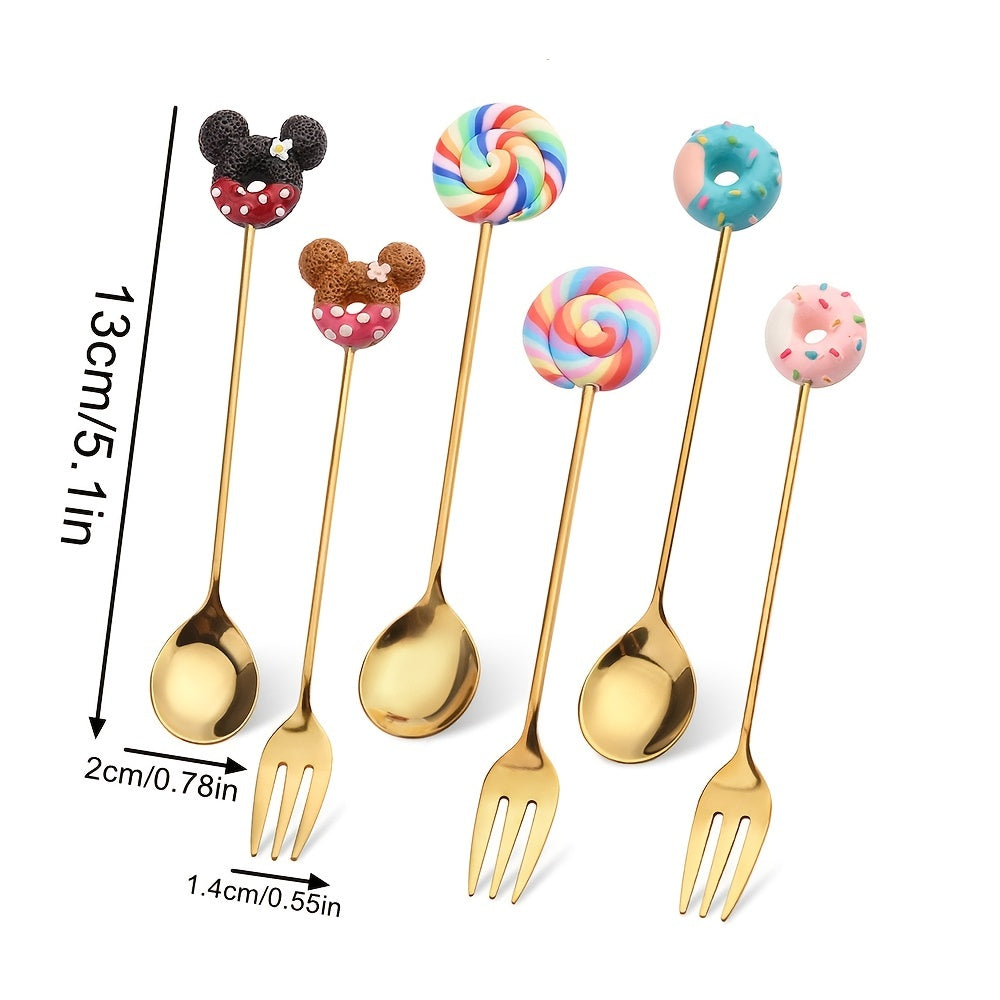 4pcs Stainless Steel Dessert Cutlery Set 2 Forks 2 Spoons Coffee Spoon