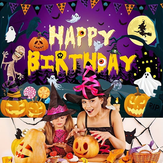Halloween Birthday Backdrop Pumpkin Candy Ghost Castle Party Banner