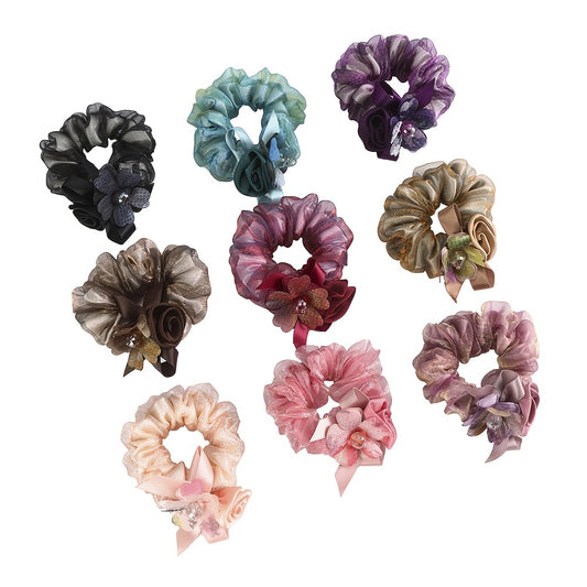 Rose Flower Rhinestone Hair Bows Elastics Bands Bobble Hair Ties