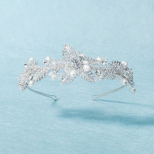 Faux Pearl Rhinestone Headband Tiara Headdress For Girls Women