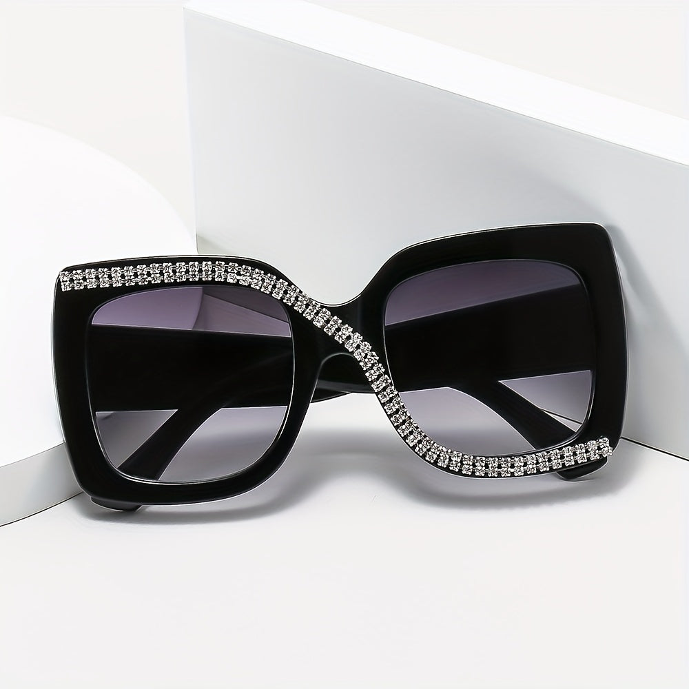 Rhinestone Decor Sunglasses Gradient Mirror Lens UV400