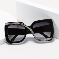 Rhinestone Decor Sunglasses Gradient Mirror Lens UV400