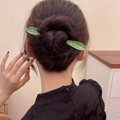 Leaf Shape Enamel Hairpin Ponytail Holder Hair Pin Hair Accessories