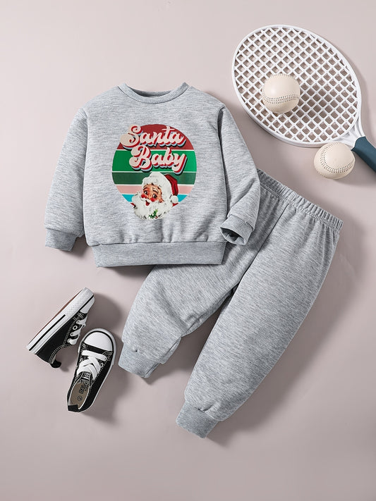 Baby Boy's Christmas Set Cartoon Graphic Sweatshirt Pants Set