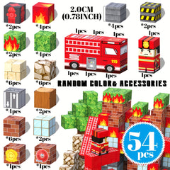 Magnetic Building Blocks Firefighter & Fire Truck Playset Educational Toy