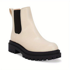 Women's Platform Ankle Boots Faux Leather Slip On Shoes