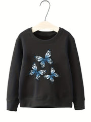 Girls Butterflies Pattern Sweatshirt Round Neck Casual Top Pullovers