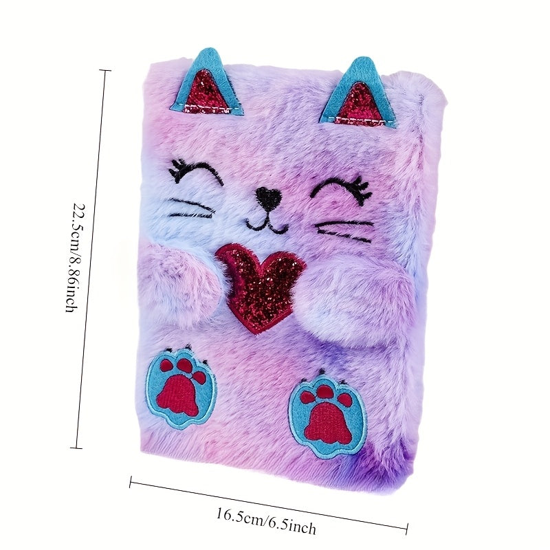 Pastel Purple Cat Plush Notebook A5 Blank Pages Journal