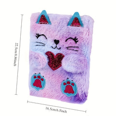 Pastel Purple Cat Plush Notebook A5 Blank Pages Journal
