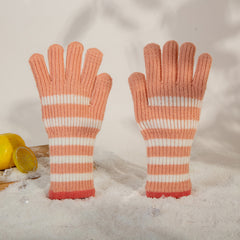 Knitted Striped Finger Gloves Hand Warmers for Women