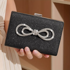 Glitter Rhinestone Bowknot Dinner Bag Clutch Square Evening Bag