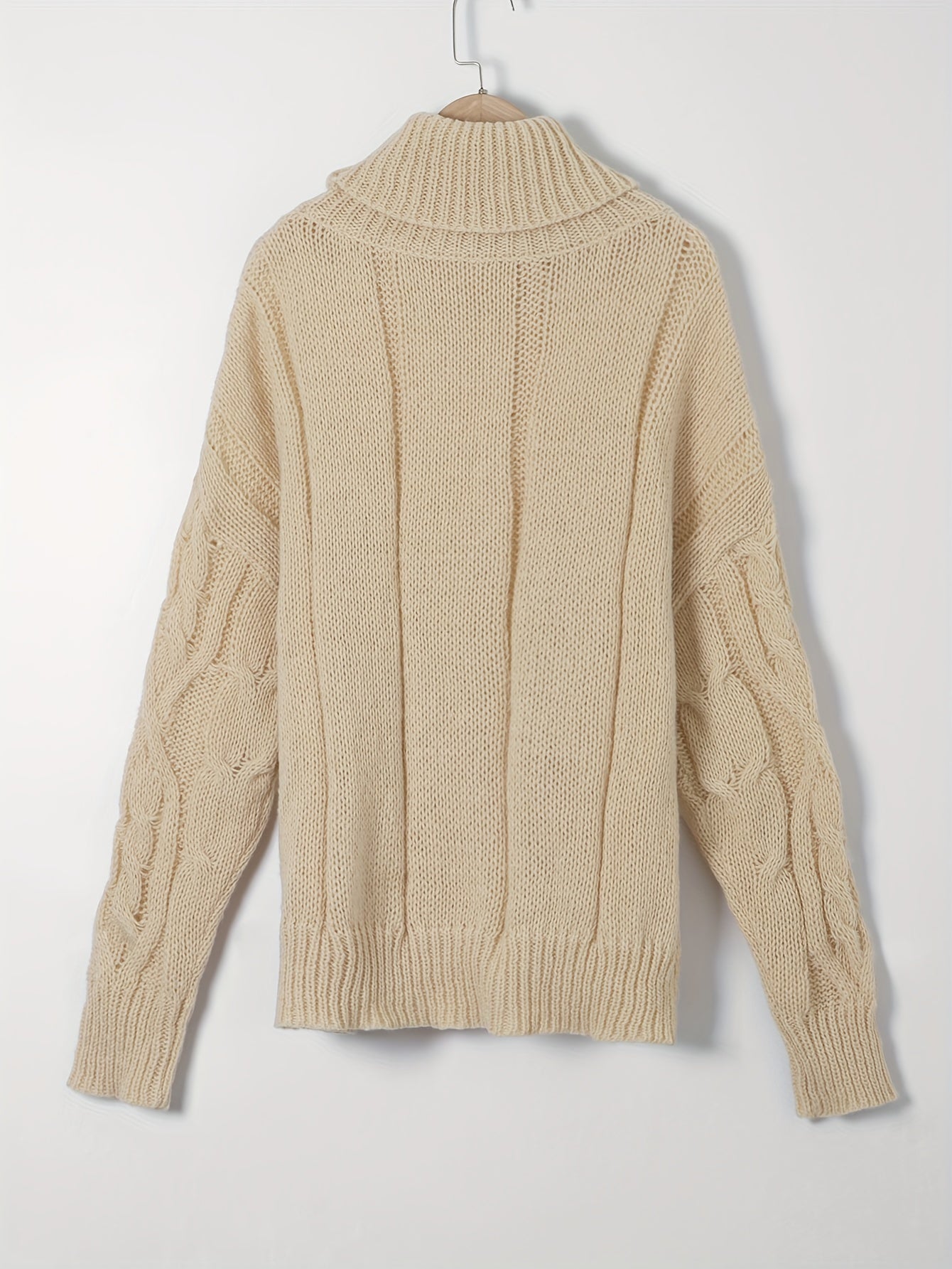  Solid Cable Long Sleeve Sweater