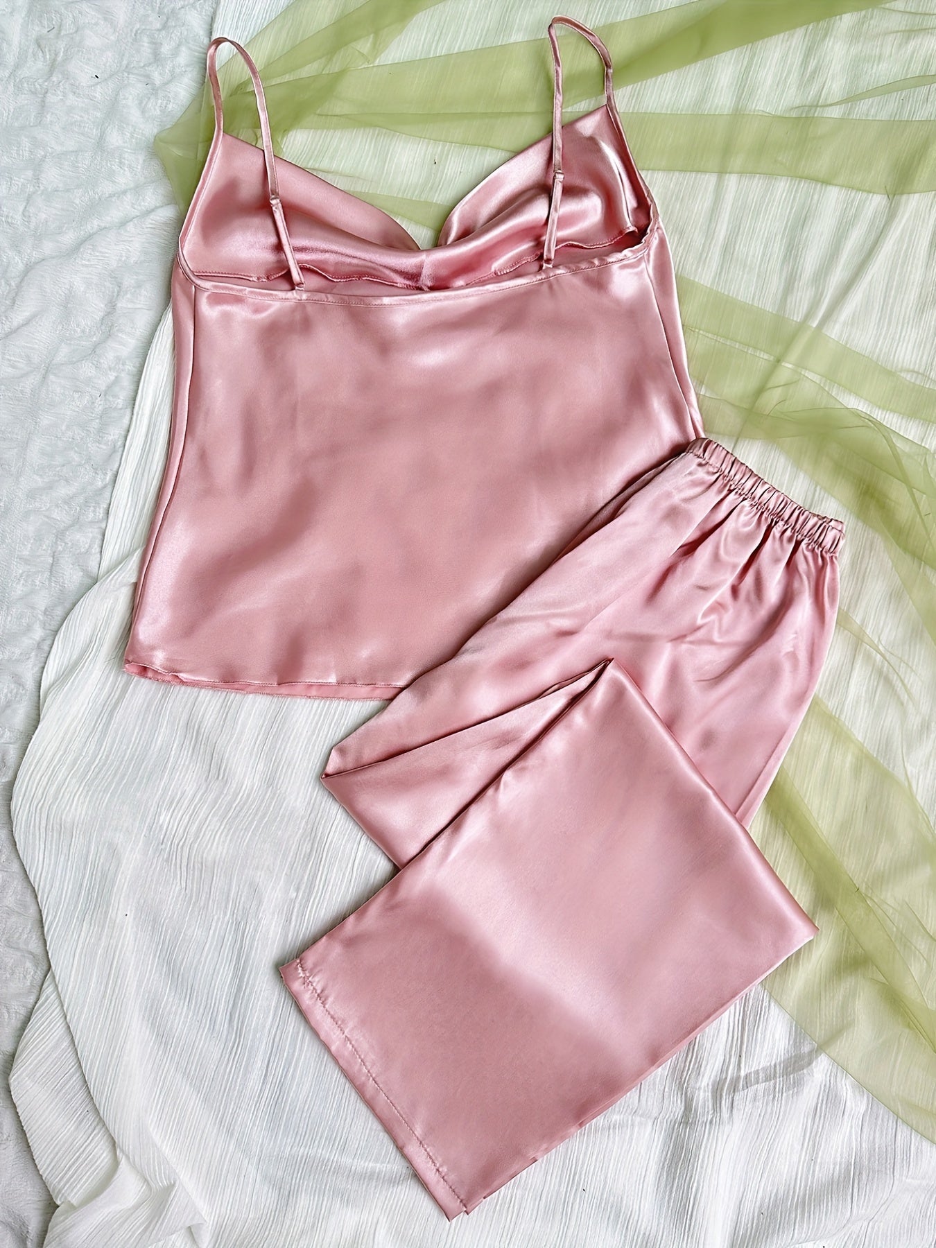 Satin Pajama Set V Neck Cami Top & Pants Women's Sleepwear