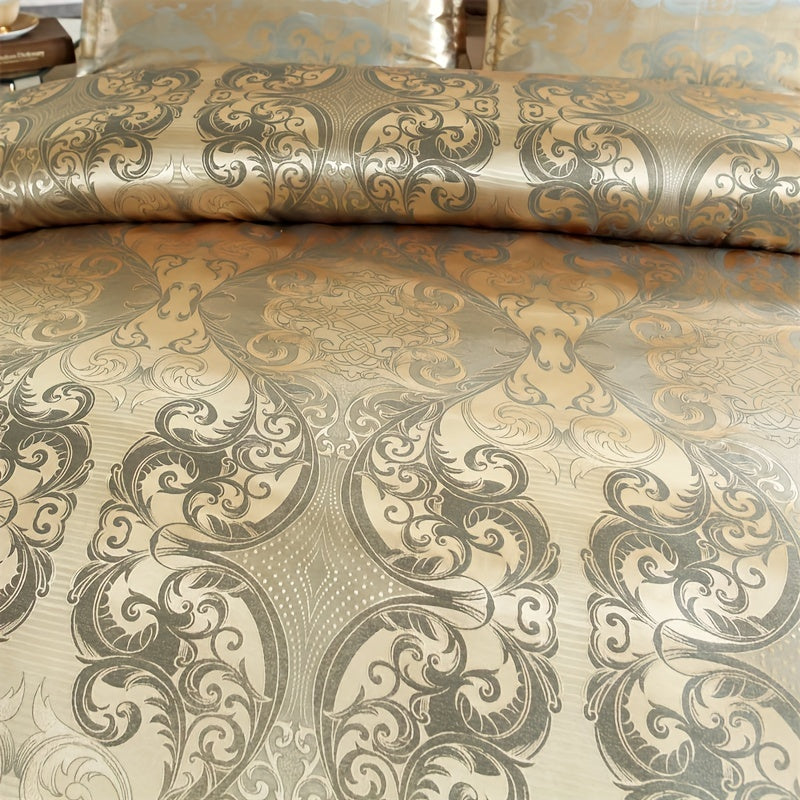 Soft Satin Jacquard Duvet Cover Set with 2 Pillowcases