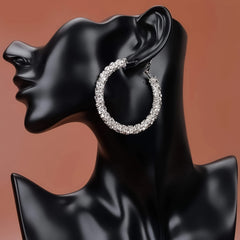 Full Rhinestone Hoop Earrings Silver Plated Jewelry Party Gift 1Pair