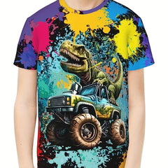 Boy's Splatter & T rex Graphic T shirt Casual Slightly Stretch