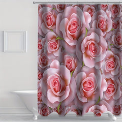 Flower Pattern Shower Curtain & Rug Set w/ 12 Hooks - Bathroom Decor