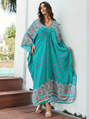 Boho Paisley Floral Batwing Sleeve Plus Size Dress