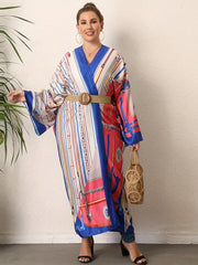 Boho Kimono Women's Plus Size Allover Print Long Sleeve Open Front Beachwear