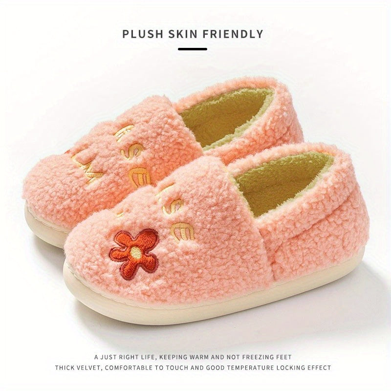 Letter & Flower Print Slippers Slip On Round Toe Low Indoor Shoes