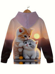 Sunset Kitten Graphic Hooded Sweatshirt