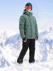 Men's Winter Skiing Outfits Zip Thick Warm Hooded Jacket And Thermal Solid Pants