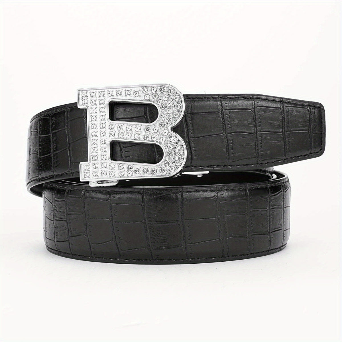 Faux Diamond Large B Letter Buckle PU Leather Belt for Men
