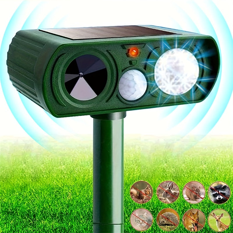 Outdoor Solar Ultrasonic Animal Repellent - Repels Mice, Birds, Dogs