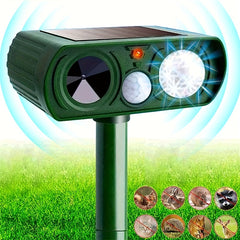 Outdoor Solar Ultrasonic Animal Repellent - Repels Mice, Birds, Dogs