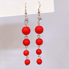 Festive Red Ball Tassel Earrings 18K Plated Jewelry